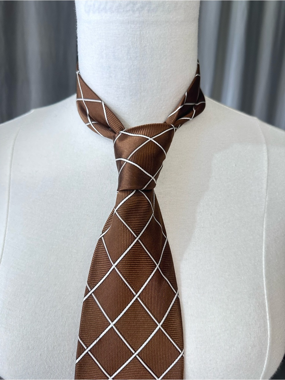Men's Brown Grid-Pattern Silk Tie Jos A Bank Executive Collection Mens Silk Tie